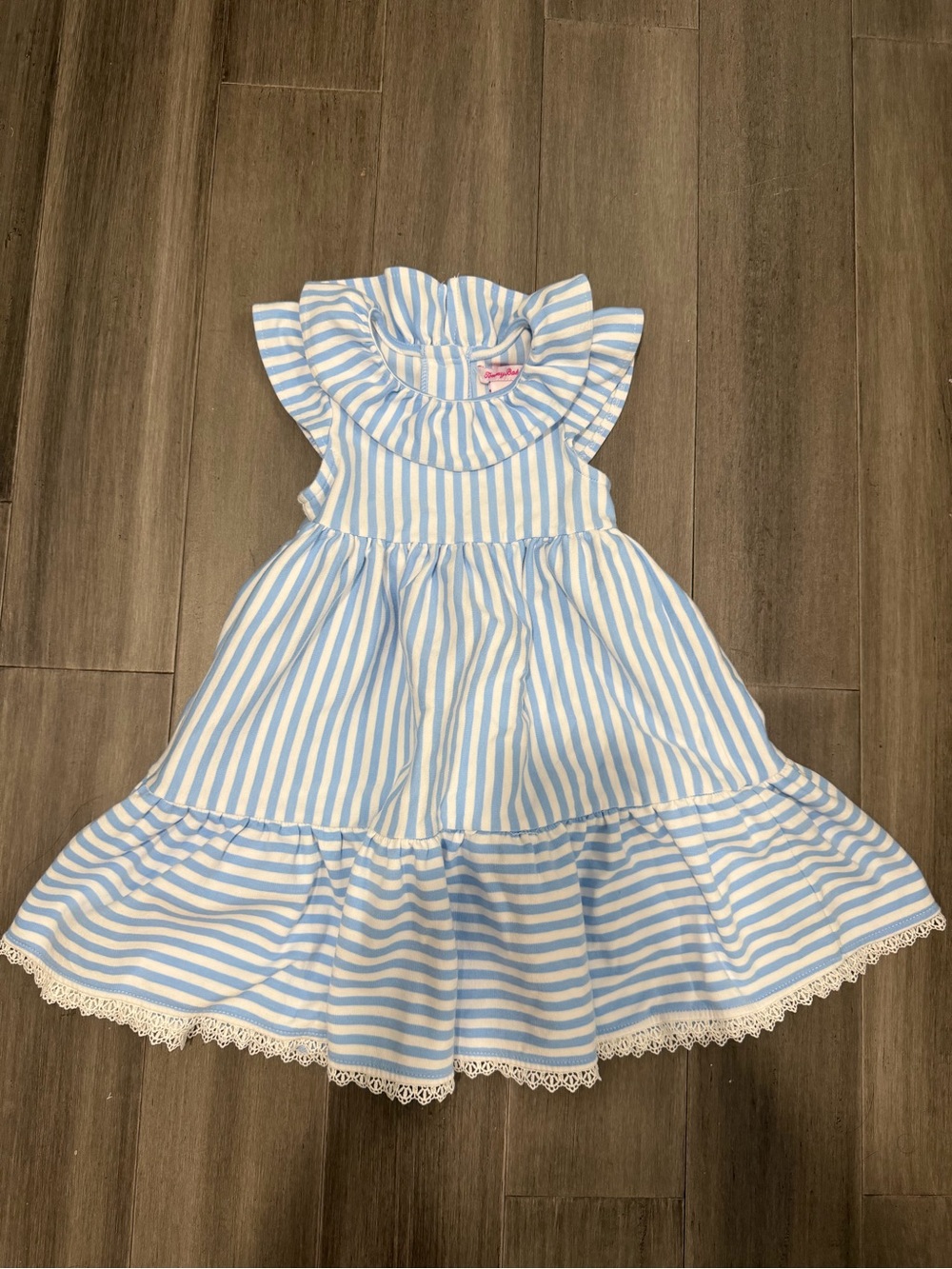 Tommy Bahama Light Blue and White Striped Ruffle Hem Dress